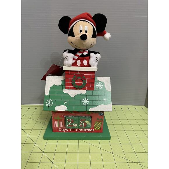 Disney Mickey Mouse Santa Wood Chimney Countdown Christmas Advent Calendar - Picture 1 of 7